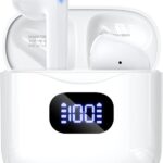 Wireless Earbuds Bluetooth 5.3 Ear Buds Headphones, 40Hrs Playback | Stereo Sound, LED Display, IPX7 Waterproof, Compact In-ear Earphones with Mic for Phone Tablet Laptop Sport, White