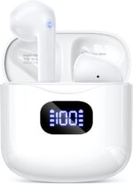 Wireless Earbuds Bluetooth 5.3 Ear Buds Headphones, 40Hrs Playback | Stereo Sound, LED Display, IPX7 Waterproof, Compact In-ear Earphones with Mic for Phone Tablet Laptop Sport, White