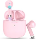Wireless Earbuds, Bluetooth 5.4 Headphones in Ear with Noise Cancelling Mic | Bluetooth Earbuds Stereo Bass, IP7 Waterproof Sports Earphones, 32H Playtime USB C Charging Ear Buds Pink for Android iOS
