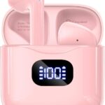 Wireless Earbuds Bluetooth 5.3 Ear Buds Headphones, 40Hrs Playback | Stereo Sound, LED Display, IPX7 Waterproof, Compact In-ear Earphones with Mic for Phone Tablet Laptop Sport, Pink