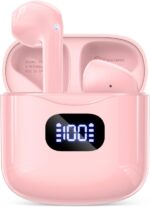 Wireless Earbuds Bluetooth 5.3 Ear Buds Headphones, 40Hrs Playback | Stereo Sound, LED Display, IPX7 Waterproof, Compact In-ear Earphones with Mic for Phone Tablet Laptop Sport, Pink