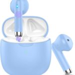 Wireless Earbuds, Bluetooth 5.4 Headphones in Ear with Noise Cancelling Mic, Bluetooth Earbuds Stereo Bass, IP7 Waterproof Sports Earphones, 32H Playtime USB C Charging Buds Light Blue for Android iOS