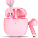Wireless Earbuds, Bluetooth 5.4 Earbuds Stereo Bass, Bluetooth Headphones | in Ear Noise Cancelling Mic, Wireless Earphones IP7 Waterproof Sports, 32H Playtime Mini USB C Charging Ear Buds Light Pink
