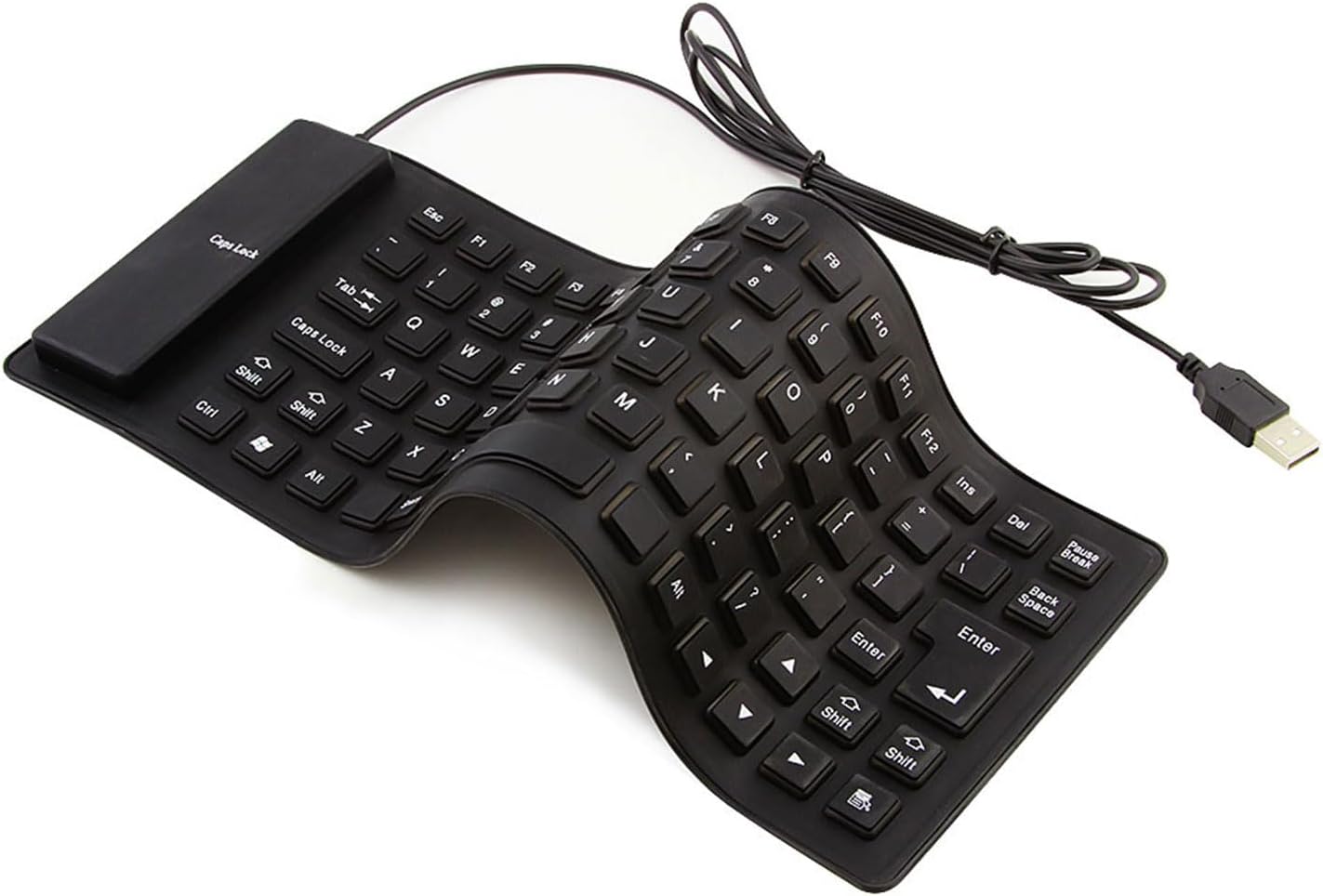 6192jzDs6dL._AC_SL1500_ Foldable Silicone Wired Silent Keyboard, 85-Key Portable Soft Rubber Lightweight Waterproof USB Rollup Keyboard with 4.53ft for Laptop PC Computer Travel Office Home (Black) - Image 1