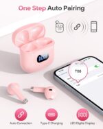 Wireless Earbuds Bluetooth 5.3 Ear Buds Headphones, 40Hrs Playback | Stereo Sound, LED Display, IPX7 Waterproof, Compact In-ear Earphones with Mic for Phone Tablet Laptop Sport, Pink - Image 6