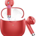 Wireless Earbuds, Bluetooth 5.4 Earbuds Stereo Bass, Bluetooth Headphones | in Ear Noise Cancelling Mic, Earphones IP7 Waterproof Sports, 32H Playtime USB C Charging Case Red Ear Buds for Android iOS