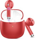 Wireless Earbuds, Bluetooth 5.4 Earbuds Stereo Bass, Bluetooth Headphones | in Ear Noise Cancelling Mic, Earphones IP7 Waterproof Sports, 32H Playtime USB C Charging Case Red Ear Buds for Android iOS