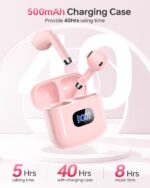 Wireless Earbuds Bluetooth 5.3 Ear Buds Headphones, 40Hrs Playback | Stereo Sound, LED Display, IPX7 Waterproof, Compact In-ear Earphones with Mic for Phone Tablet Laptop Sport, Pink - Image 5