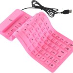 Foldable Silicone Wired Silent Keyboard, 85-key Portable Soft Rubber Lightweight Waterproof USB Rollup Keyboard with 4.53ft for Laptop PC Computer Travel Office Home (Pink)