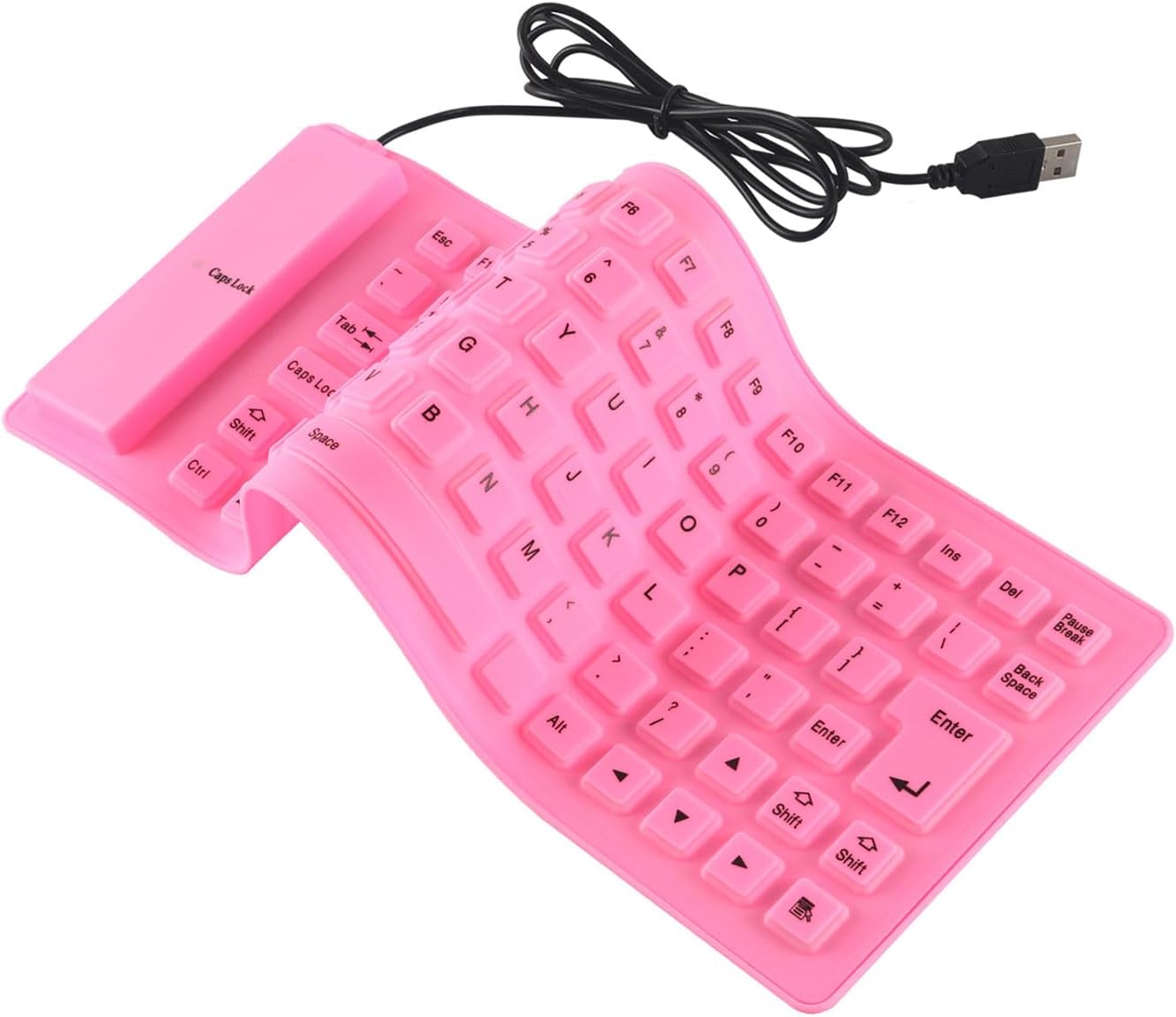 61TJteJQcQL._AC_SL1500_ Foldable Silicone Wired Silent Keyboard, 85-key Portable Soft Rubber Lightweight Waterproof USB Rollup Keyboard with 4.53ft for Laptop PC Computer Travel Office Home (Pink) - Image 1