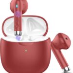 Wireless Earbuds, Bluetooth 5.4 Headphones in Ear with Noise Cancelling Mic, Bluetooth Earbuds Stereo Bass, IP7 Waterproof Sports Earphones, 32H Playtime USB C Charging Ear Buds Red for Android iOS