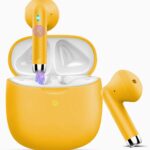 Wireless Earbuds, Bluetooth 5.4 Headphones in Ear with Noise Cancelling Mic | Bluetooth Earbuds Stereo Bass, IP7 Waterproof Sports Earphones, 32H Playtime USB C Charging Ear Buds Yellow for Android iOS