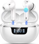 Wireless Earbuds, Bluetooth 5.4 Headphones, Bluetooth In Ear Buds Earphones | 50H Playtime LED, Stereo Bass, 4 Noise Cancelling Mics, IP7 Waterproof Sports, USB C Charging White Ear Buds for Android iOS