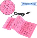 Foldable Silicone Wired Silent Keyboard, 85-key Portable Soft Rubber Lightweight Waterproof USB Rollup Keyboard with 4.53ft for Laptop PC Computer Travel Office Home (Pink) - Image 4