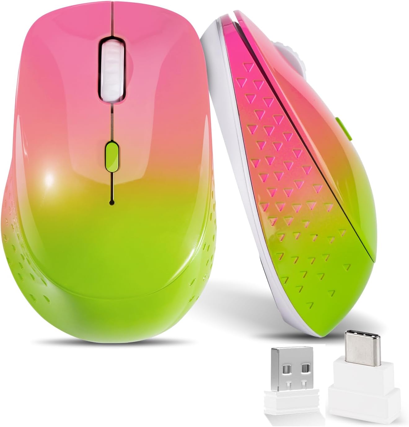 61pgoTd5DPL._AC_SL1500_ Wireless Mouse,USB-C & USB-A Dual Receiver Silent Rechargeable Mouse,Ergonomic Portable Optical Mouse for MacBook, iPad, Tablet, Laptop, PC–Gradient Pink Green - Image 1