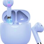 Wireless Earbuds, Bluetooth 5.4 Headphones in Ear with Noise Cancelling Mic | Stereo Bass, IP7 Waterproof Sports Earphones, 32H Playtime Mini USB C Charging Case, LED Display, Buds for Android iOS Purple