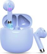 Wireless Earbuds, Bluetooth 5.4 Headphones in Ear with Noise Cancelling Mic | Stereo Bass, IP7 Waterproof Sports Earphones, 32H Playtime Mini USB C Charging Case, LED Display, Buds for Android iOS Purple