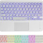 Wireless Bluetooth Keyboard,10-inch Ultra-Slim 7 Color Backlight with Touchpad,Rechargeable Wireless Magnetic Bluetooth Portable Compact Keyboard,for Smartphone Laptop Tablet Travel Kids Gift(White)
