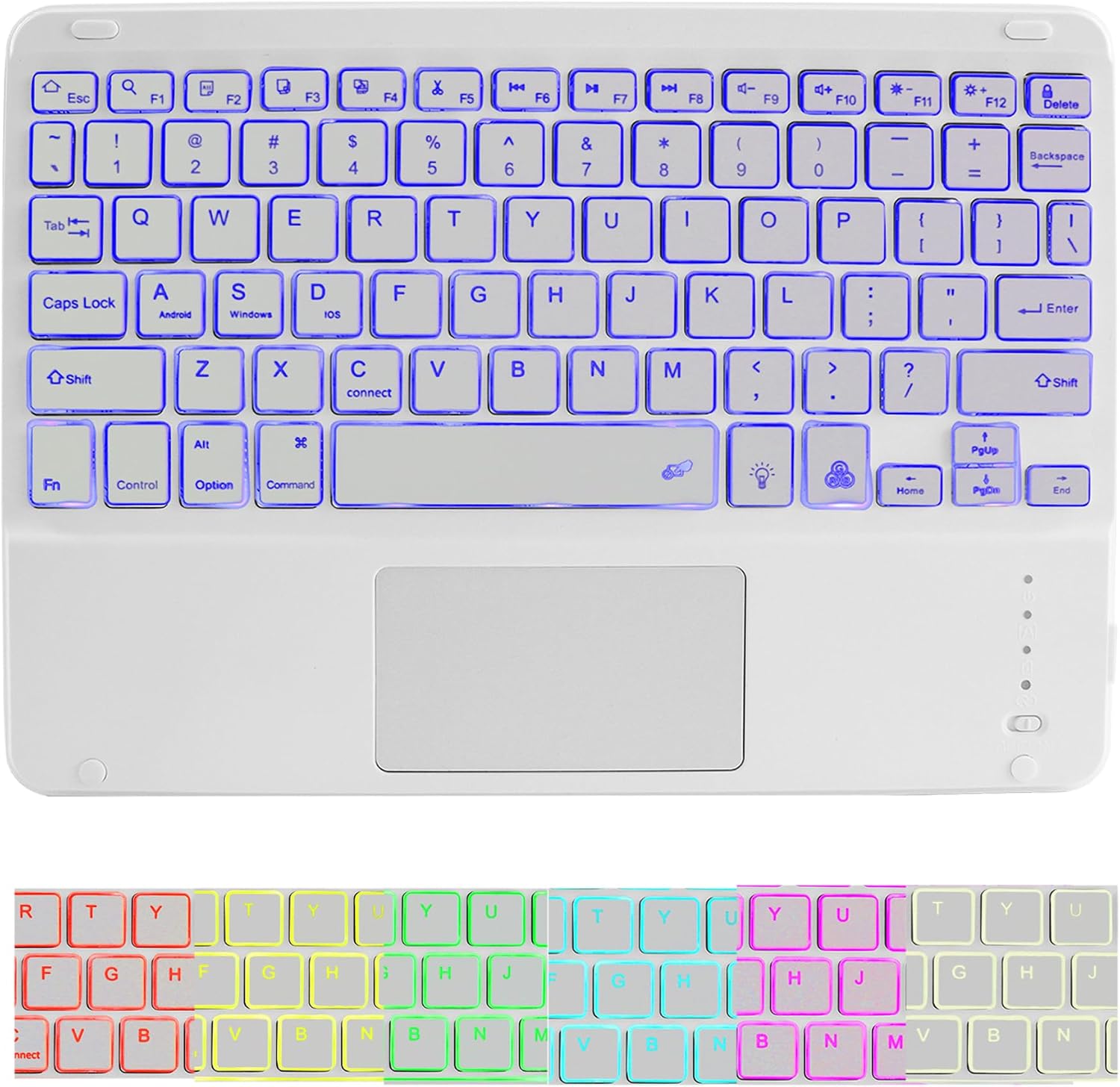 71A6TXTa-6L._AC_SL1500_ Wireless Bluetooth Keyboard,10-inch Ultra-Slim 7 Color Backlight with Touchpad,Rechargeable Wireless Magnetic Bluetooth Portable Compact Keyboard,for Smartphone Laptop Tablet Travel Kids Gift(White) - Image 1