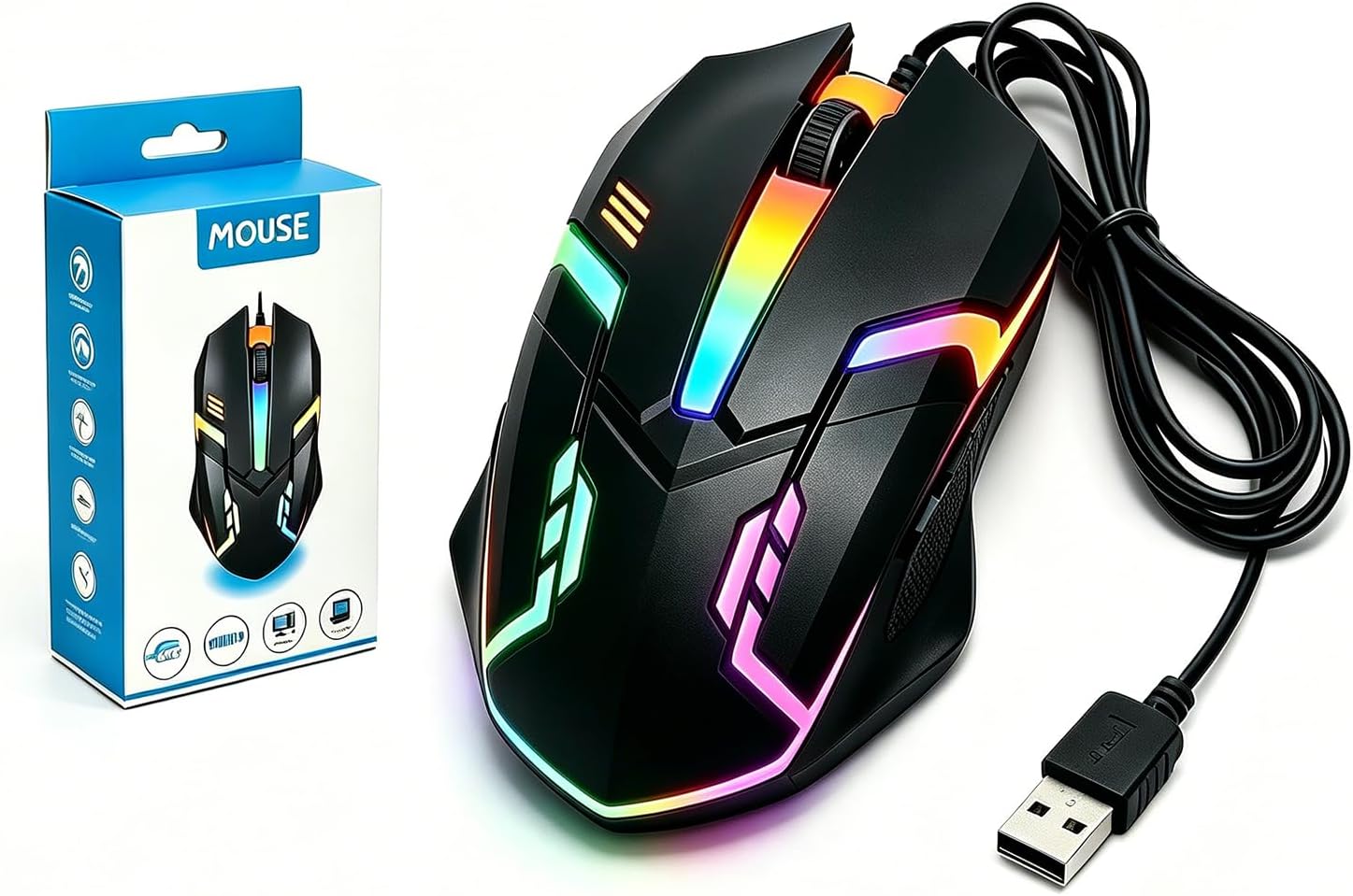 71CZa1rezqL._AC_SL1500_ Gaming Mouse, Wired Mouse with LED Lights, 7-Color Adjustable - Image 1