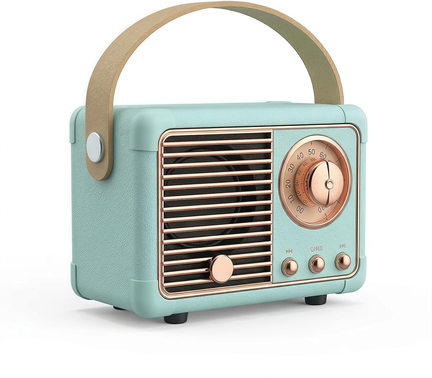 71GKwNvT8pL._AC_SL1500_ Retro Bluetooth Speaker, Portable Wireless Speaker with Classic Leather Feel & Rose Gold Accents, Loud Sound, Aesthetic Room Decor, for Women Girls Teens Bedroom (Light Blue) - Image 1