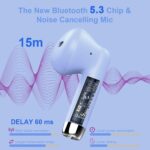 Wireless Earbuds, Bluetooth 5.4 Headphones in Ear with Noise Cancelling Mic | Stereo Bass, IP7 Waterproof Sports Earphones, 32H Playtime Mini USB C Charging Case, LED Display, Buds for Android iOS Purple - Image 2