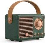 Retro Bluetooth Speaker, Portable Wireless Speaker with Classic Leather Feel & Rose Gold Accents, Loud Sound, Aesthetic Room Decor, Unique Gifts for Women Men Home Office Kitchen (Olive Green)