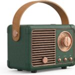 Retro Bluetooth Speaker, Portable Wireless Speaker with Classic Leather Feel & Rose Gold Accents, Loud Sound, Aesthetic Room Decor, Unique Gifts for Women Men Home Office Kitchen (Olive Green)