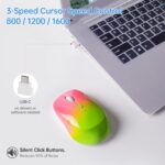 Wireless Mouse,USB-C & USB-A Dual Receiver Silent Rechargeable Mouse,Ergonomic Portable Optical Mouse for MacBook, iPad, Tablet, Laptop, PC–Gradient Pink Green - Image 2