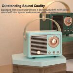 Retro Bluetooth Speaker, Portable Wireless Speaker with Classic Leather Feel & Rose Gold Accents, Loud Sound, Aesthetic Room Decor, for Women Girls Teens Bedroom (Light Blue) - Image 4