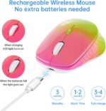 Wireless Mouse,USB-C & USB-A Dual Receiver Silent Rechargeable Mouse,Ergonomic Portable Optical Mouse for MacBook, iPad, Tablet, Laptop, PC–Gradient Pink Green - Image 5