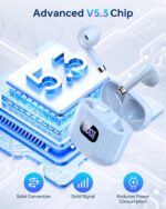 Wireless Earbuds Bluetooth 5.3 Ear Buds Headphones, 40Hrs Playback | Stereo Sound, LED Display, IPX7 Waterproof, Compact In-ear Earphones with Mic for Phone Tablet Laptop Sport, Blue - Image 2