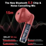 Wireless Earbuds, Bluetooth 5.4 Earbuds Stereo Bass, Bluetooth Headphones | in Ear Noise Cancelling Mic, Earphones IP7 Waterproof Sports, 32H Playtime USB C Charging Case Red Ear Buds for Android iOS - Image 2