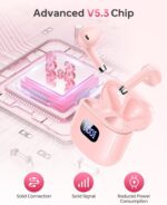 Wireless Earbuds Bluetooth 5.3 Ear Buds Headphones, 40Hrs Playback | Stereo Sound, LED Display, IPX7 Waterproof, Compact In-ear Earphones with Mic for Phone Tablet Laptop Sport, Pink - Image 2