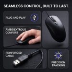 Classic Wired USB Optical Mouse, 3-Button Computer Mouse with Scroll Wheel, Symmetrical Comfort Design, Black - Image 5