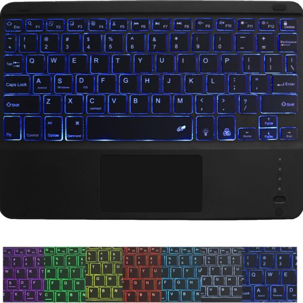 Wireless Bluetooth Keyboard,10-inch Ultra-Slim 7 Color Backlight with Touchpad,Rechargeable Wireless Magnetic Bluetooth Portable Keyboard,for Smartphone Laptop Tablet Travel (Black)