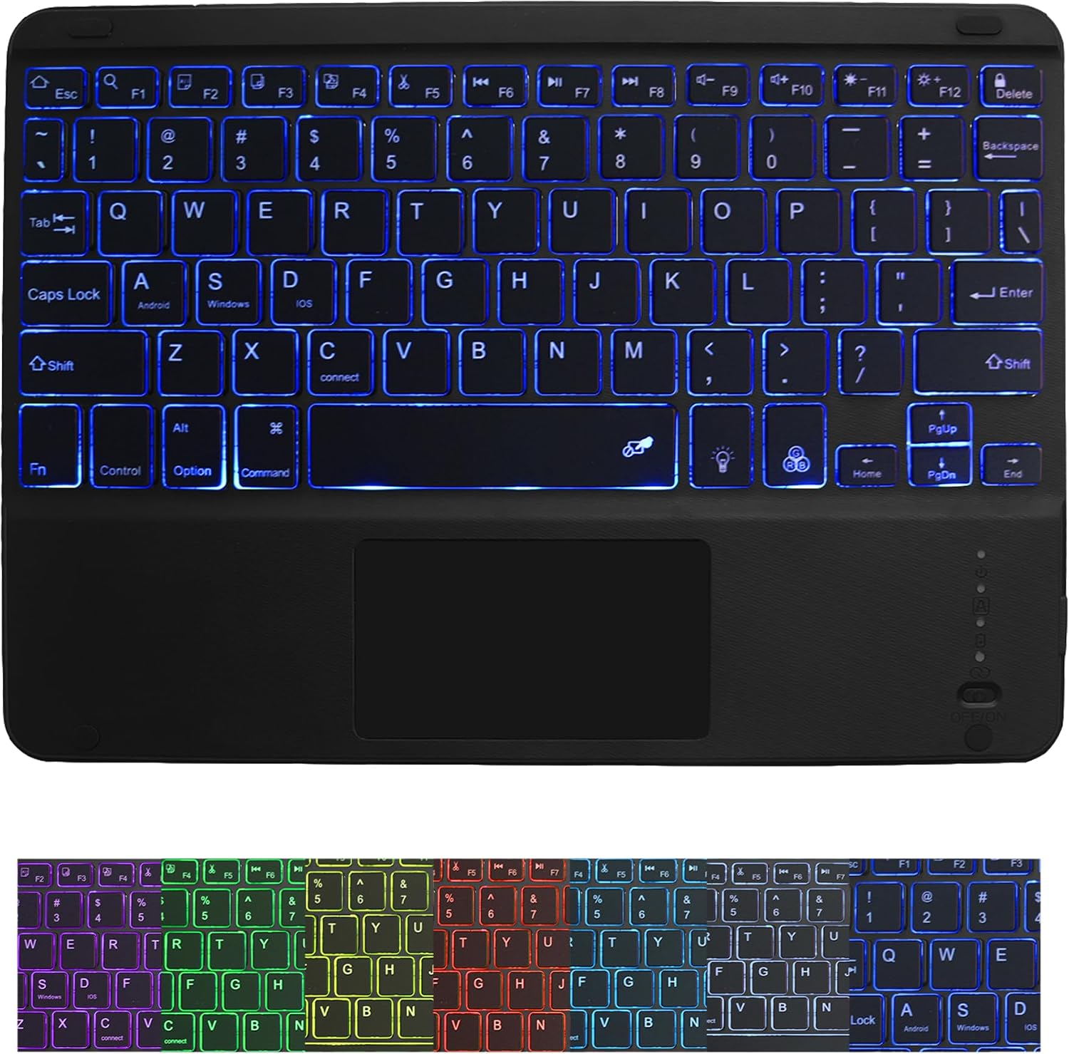 81YNmka6MYL._AC_SL1500_ Wireless Bluetooth Keyboard,10-inch Ultra-Slim 7 Color Backlight with Touchpad,Rechargeable Wireless Magnetic Bluetooth Portable Keyboard,for Smartphone Laptop Tablet Travel (Black) - Image 1