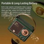Retro Bluetooth Speaker, Portable Wireless Speaker with Classic Leather Feel & Rose Gold Accents, Loud Sound, Aesthetic Room Decor, Unique Gifts for Women Men Home Office Kitchen (Olive Green) - Image 4